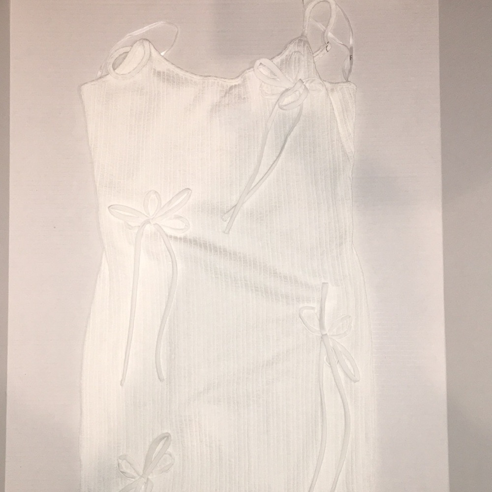 Lulus White Ribbed Tank Dress w/ Bow Details – Size XL